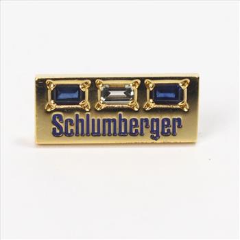 14kt Gold 2.1g Schlumberger Pin With Clear And Blue Stones