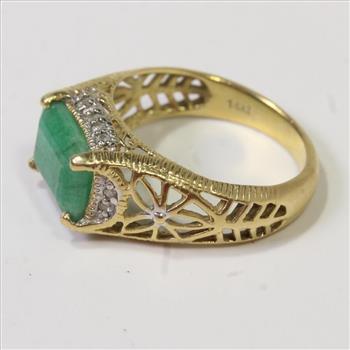 14kt Gold 4g Emerald And Diamond Ring With Official USGL ID Card