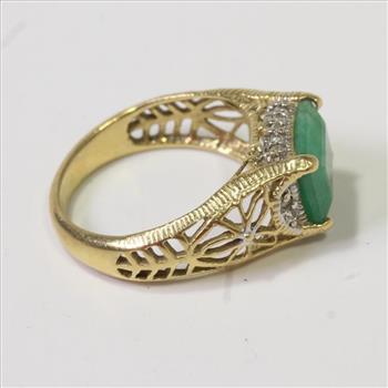 14kt Gold 4g Emerald And Diamond Ring With Official USGL ID Card
