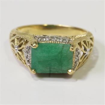 14kt Gold 4g Emerald And Diamond Ring With Official USGL ID Card