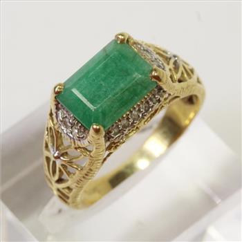 14kt Gold 4g Emerald And Diamond Ring With Official USGL ID Card