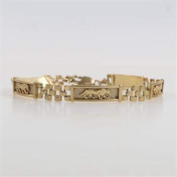 14kt Gold 5 Panel Lion Link Bracelet