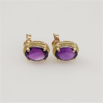 14kt Gold Amethyst Oval Earrings