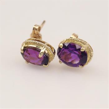 14kt Gold Amethyst Oval Earrings