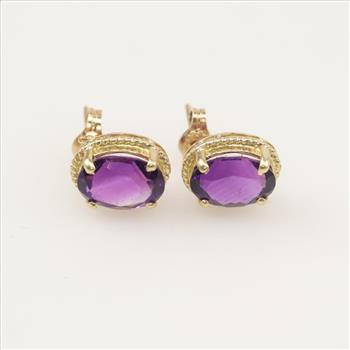 14kt Gold Amethyst Oval Earrings