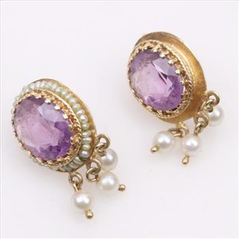 14kt Gold Amethyst Pearl Earrings