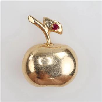 14kt Gold Apple Red Stone Pendant