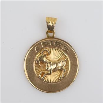 14kt Gold Aries Circle Pendant