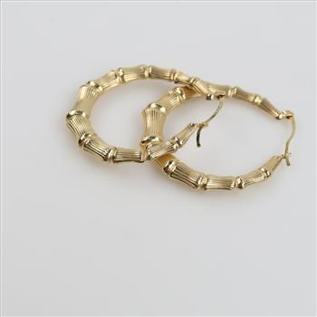 14kt Gold Bamboo Style Hollow Hoop Earrings