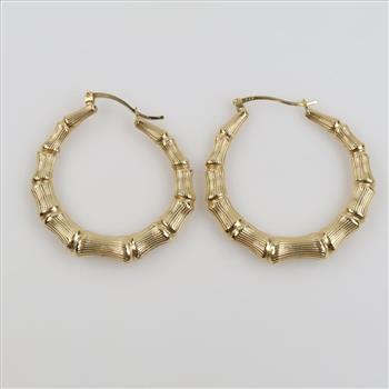 14kt Gold Bamboo Style Hollow Hoop Earrings