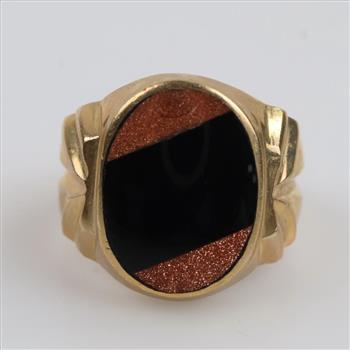 14kt Gold Black And Pink Enamel Stone Ring