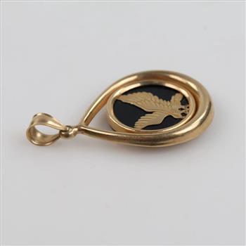 14kt Gold Black Onyx Eagle Hollow Pendant