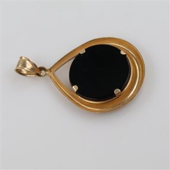 14kt Gold Black Onyx Eagle Hollow Pendant