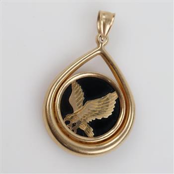 14kt Gold Black Onyx Eagle Hollow Pendant
