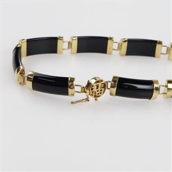 14kt Gold Black Panel Link Bracelet