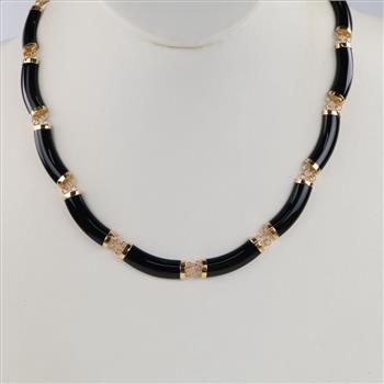 14kt Gold Black Panel Link Necklace