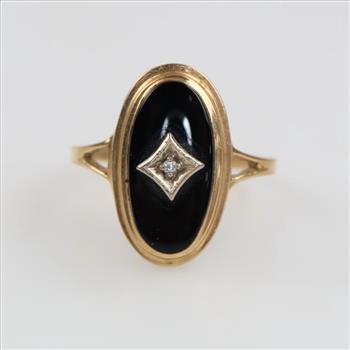 14kt Gold Black Stone Diamond Accent Ring