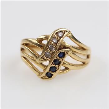 14kt Gold Blue And Clear Stone Ring