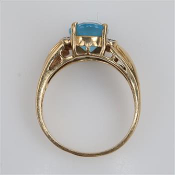 14kt Gold Blue And Clear Stone Ring