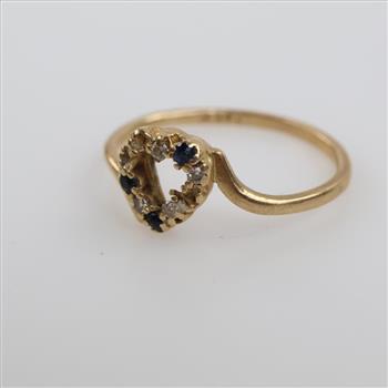 14kt Gold Blue And Clear Stone Ring