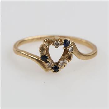 14kt Gold Blue And Clear Stone Ring