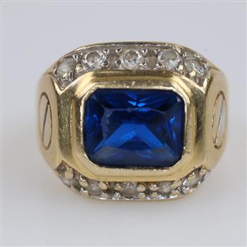 14kt Gold Blue And Clear Stone Ring