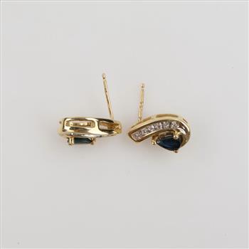 14kt Gold Blue & Clear Stone Stud Earrings
