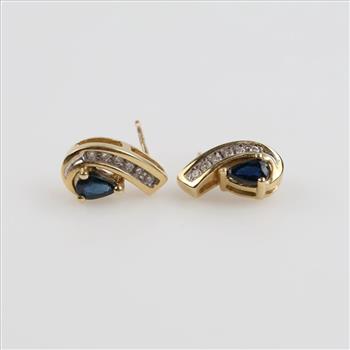 14kt Gold Blue & Clear Stone Stud Earrings