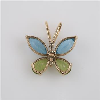 14kt Gold Blue & Green Stone Butterfly Pendant