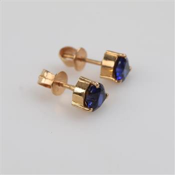 14kt Gold Blue Heart Stone Earrings