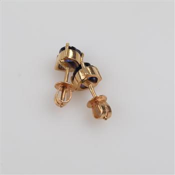 14kt Gold Blue Heart Stone Earrings