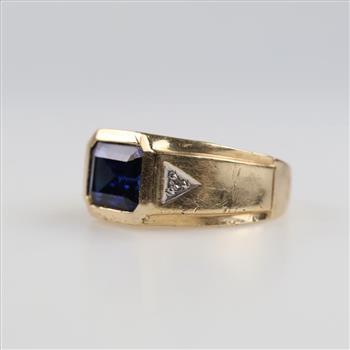 14kt Gold Blue Sapphire And Diamond Accent Ring