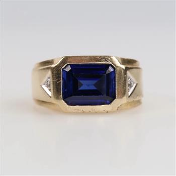 14kt Gold Blue Sapphire And Diamond Accent Ring