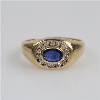14kt Gold Blue Sapphire and Diamond Ring