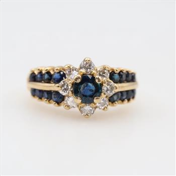 14kt Gold Blue Sapphire Diamond Accent Ring