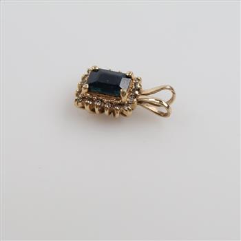 14kt Gold Blue Stone And Clear Accent Pendant