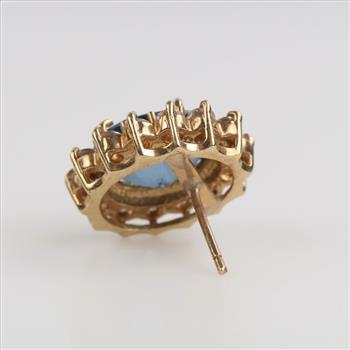 14kt Gold Blue Stone Clear Stone Accent Earring