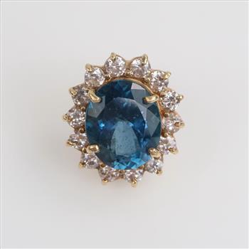 14kt Gold Blue Stone Clear Stone Accent Earring