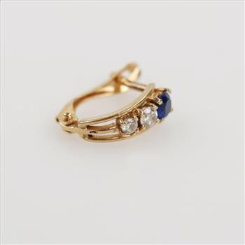 14kt Gold Blue Stone Clear Stone Accent Huggie Hoop Earring