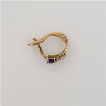 14kt Gold Blue Stone Clear Stone Accent Huggie Hoop Earring