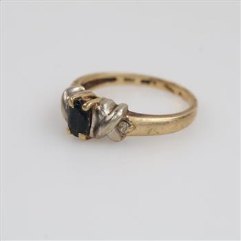 14kt Gold Blue Stone Clear Stone Accent Ring