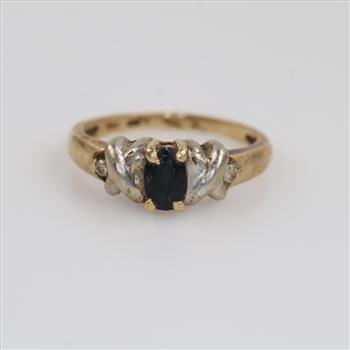 14kt Gold Blue Stone Clear Stone Accent Ring