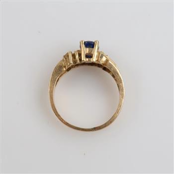 14kt Gold Blue Stone Clear Stone Accent Ring