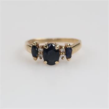 14kt Gold Blue Stone Clear Stone Accent Ring