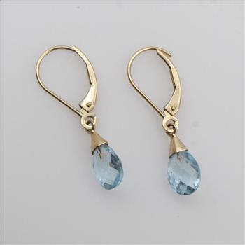 14kt Gold Blue Stone Dangle Earrings