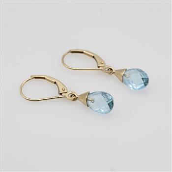 14kt Gold Blue Stone Dangle Earrings