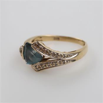 14kt Gold Blue Stone Diamond Accent Ring