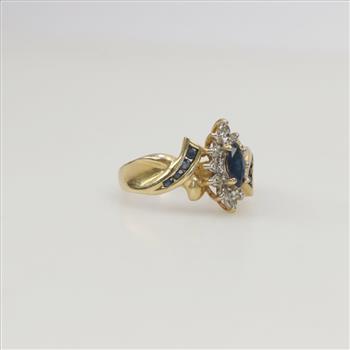 14kt Gold Blue Stone Diamond Accent Ring