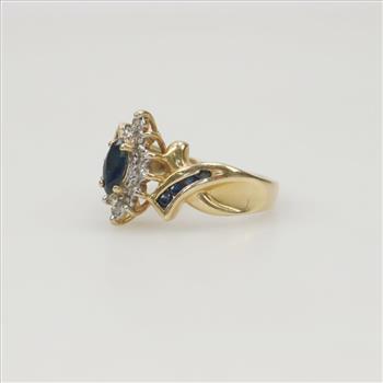 14kt Gold Blue Stone Diamond Accent Ring