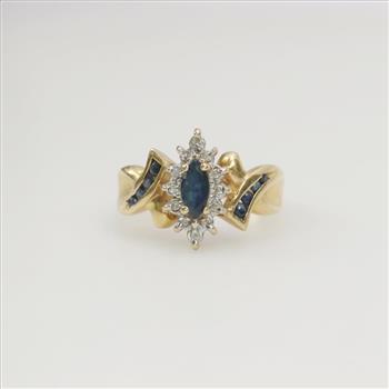 14kt Gold Blue Stone Diamond Accent Ring